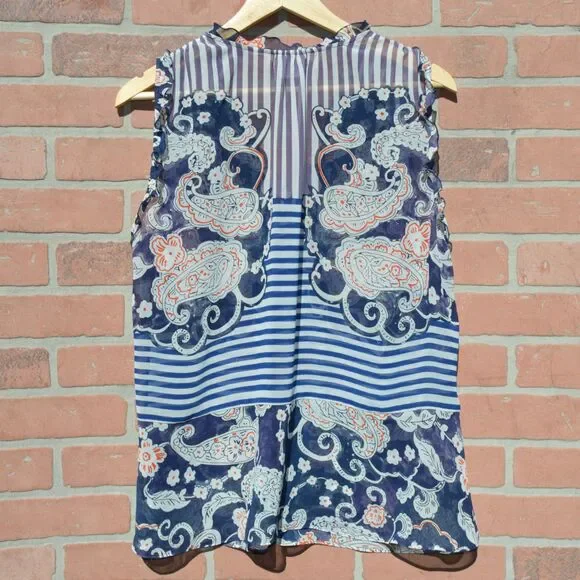 Cabi Women's Peplum with Paisely Stripes Blue Tank Top Size Large - Picture 4 of 7